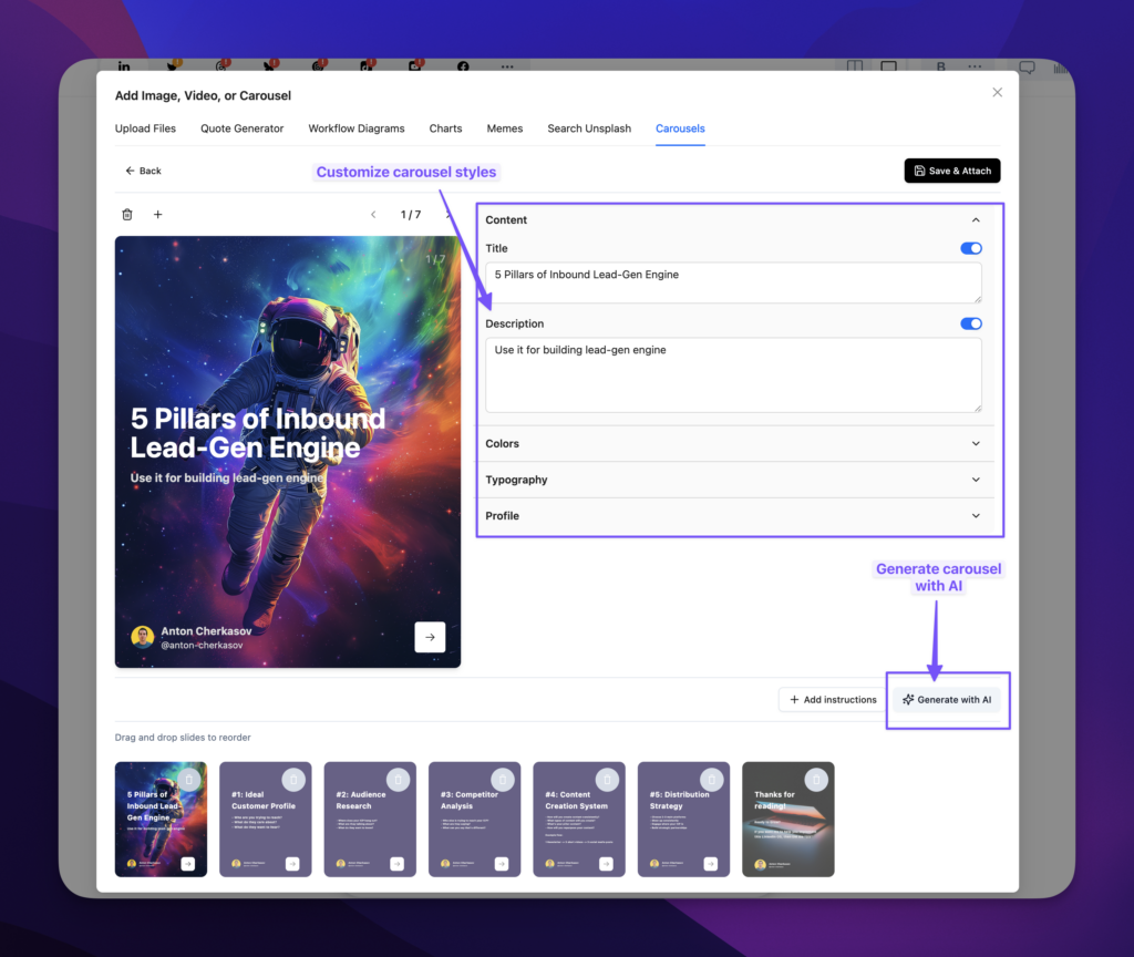 Edit carousel template and generate with AI